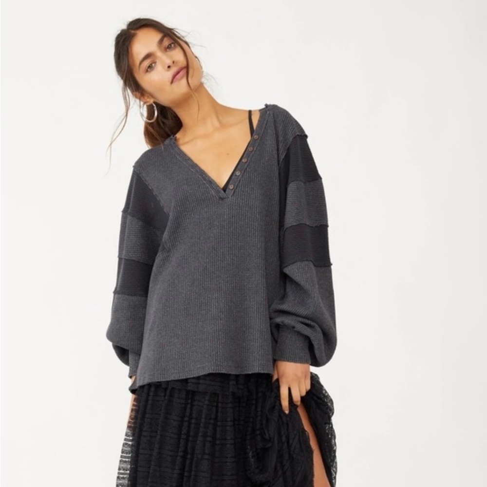 Free People We The Free Charcoal Callisto Henley Top XS
